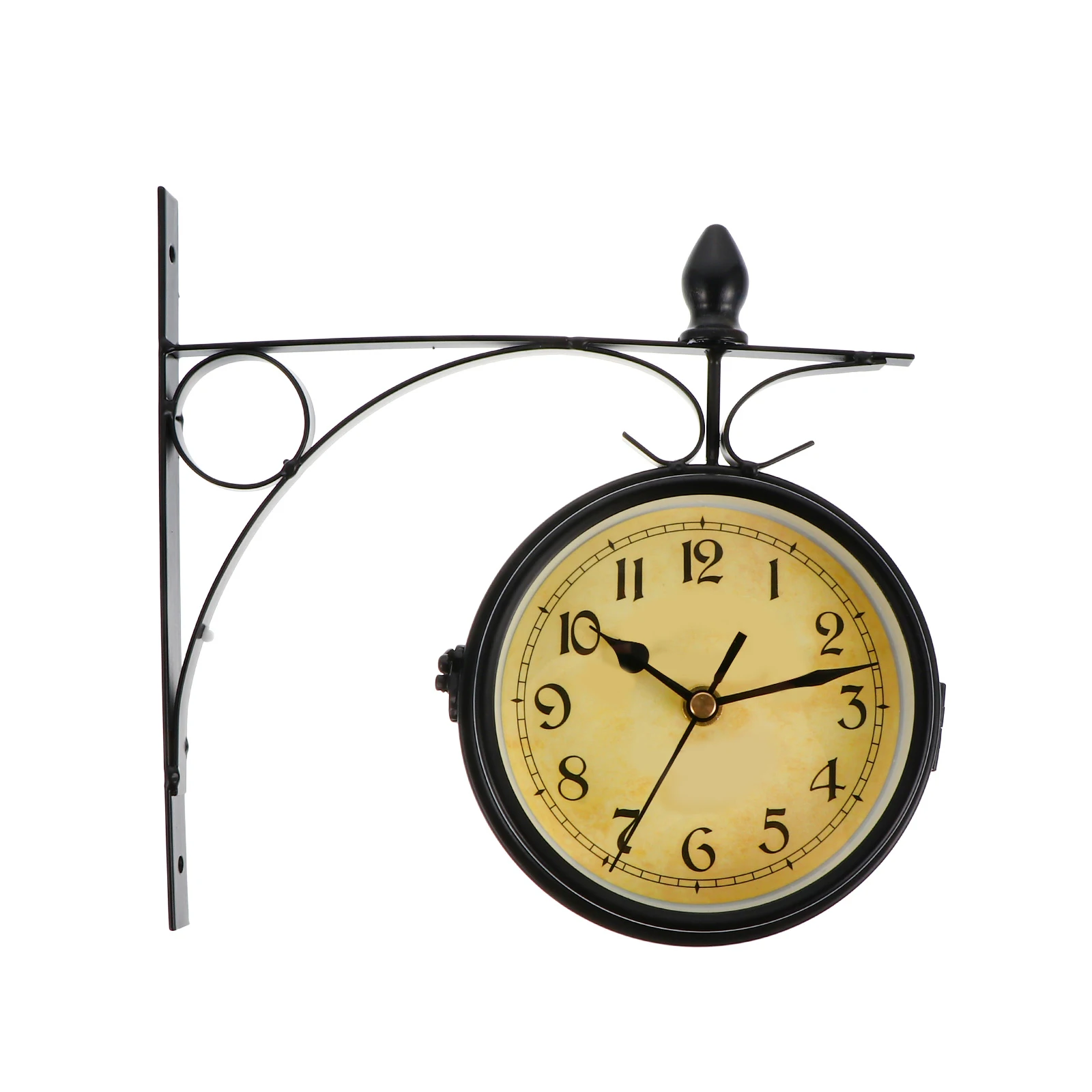

Retro Wall Clock Double Sided Wrought Iron Decorative Hanging Clock Vintage Wooden Clocks Kitchen Number Display