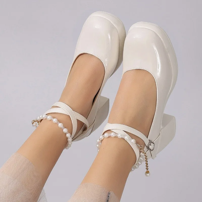 Nowe damskie czółenka, modne buty na obcasie z krzyżowymi paskami, damskie płytkie buty Mary Jane, eleganckie damskie obuwie na wysokim obcasie, buty na platformie.