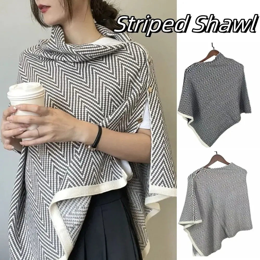 

Classic Striped Imitate Cashmere Scarf with Button Winter Cashmere Scarves Knitted Warm Long Shawl Autumn Winter