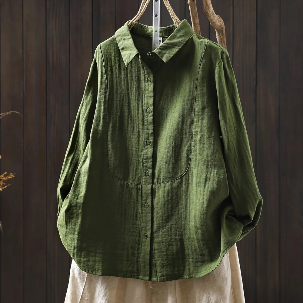 

Autumn Clothes Korea Ladies Office Women's Blouse 2025 Elegant Lapel Green White Long Sleeve Shirt Casual Classic Solid Top