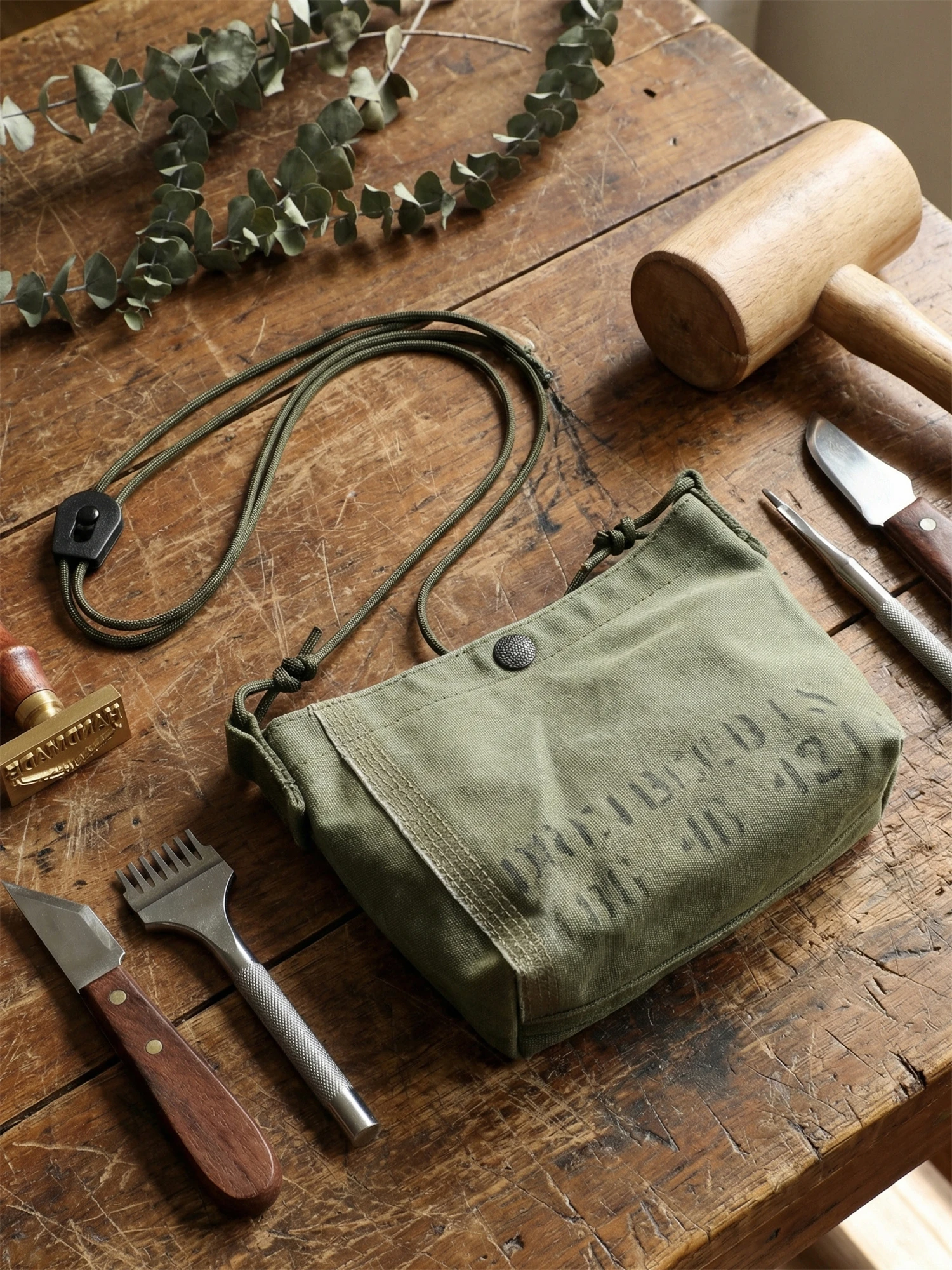 Retro Military Canvas Satchel Bag Heavy Washed Casual Unisex Crossbody Bag Fashionable Trendy Street Style Soft Shoulder Bag