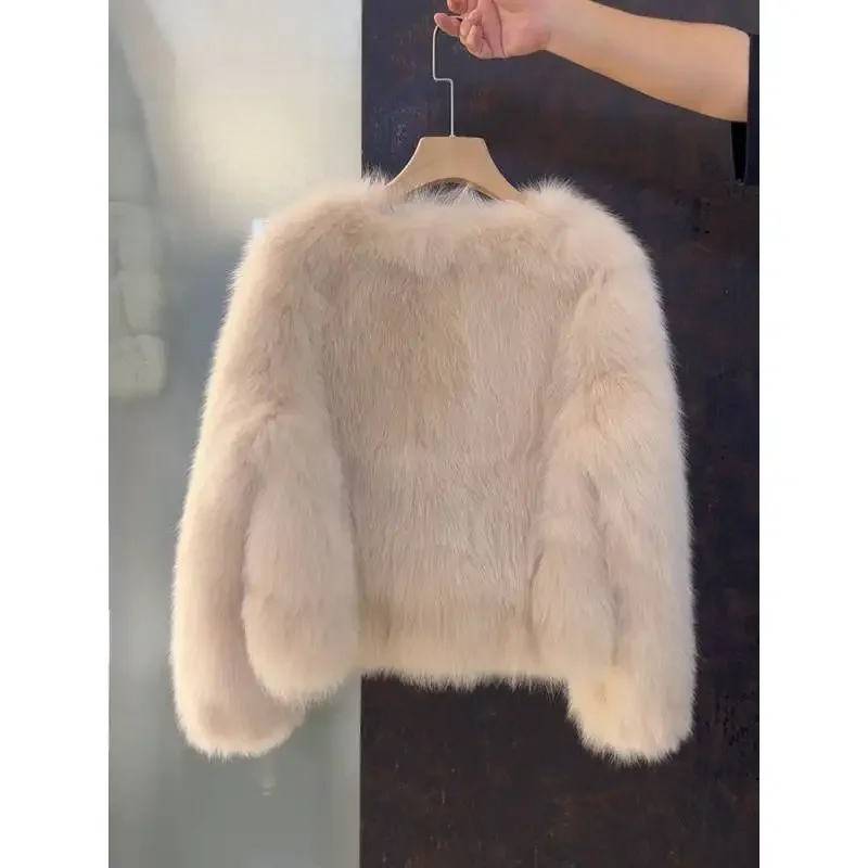 Environmentally friendly leather coat 2024 winter new imitation fox fur coat women's loose thickened small fragrant wind furcoat