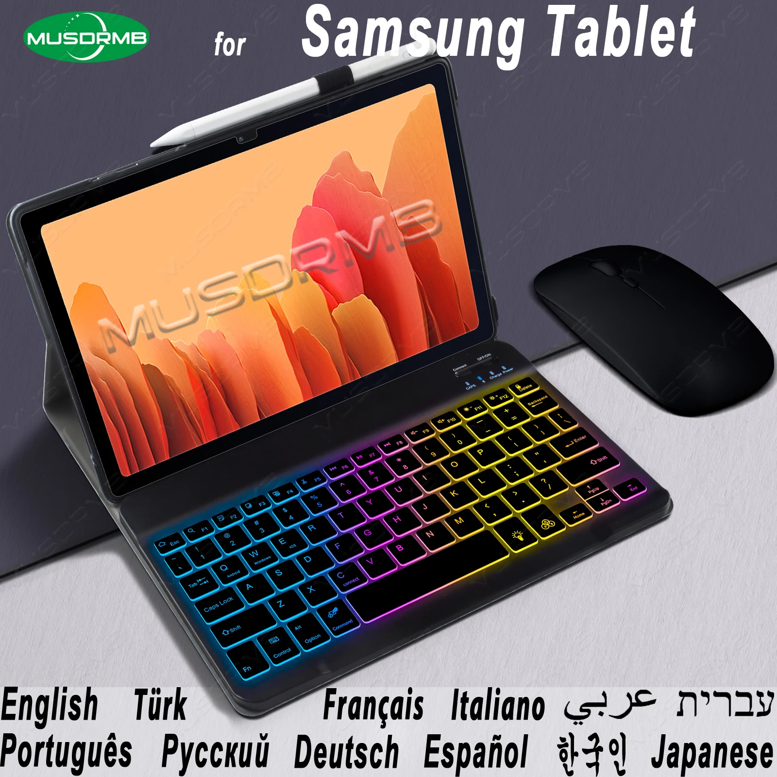 

for Samsung Tab A8 A7 A6 A 10.5 10.1 Rainbow Backlit Keyboard Case for S8 S7 S6 Lite 2022 S5e Russian Spanish Thai Korean AZERTY