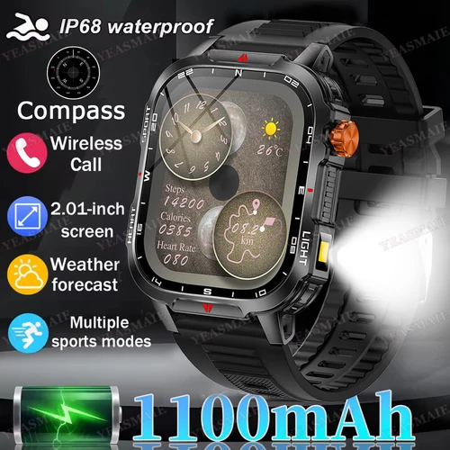 Nueva luz LED para exteriores + reloj inteligente con brújula 2025 1100mAh más reloj con batería monitoreo de salud GPS HD BT llamada impermeable Smartwatch