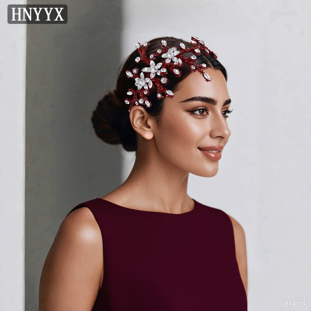 

HNYYX Headbands for Wedding Brides Luxury Rhinestone Headdresses Alloy Flower Headpieces Banquet Party Hair Accessories A385