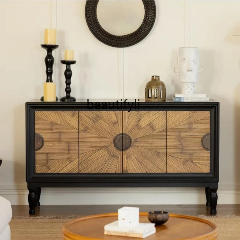 

American retro solid wood dining side entrance cabinet medieval light luxury decorative cabinet Nordic locker