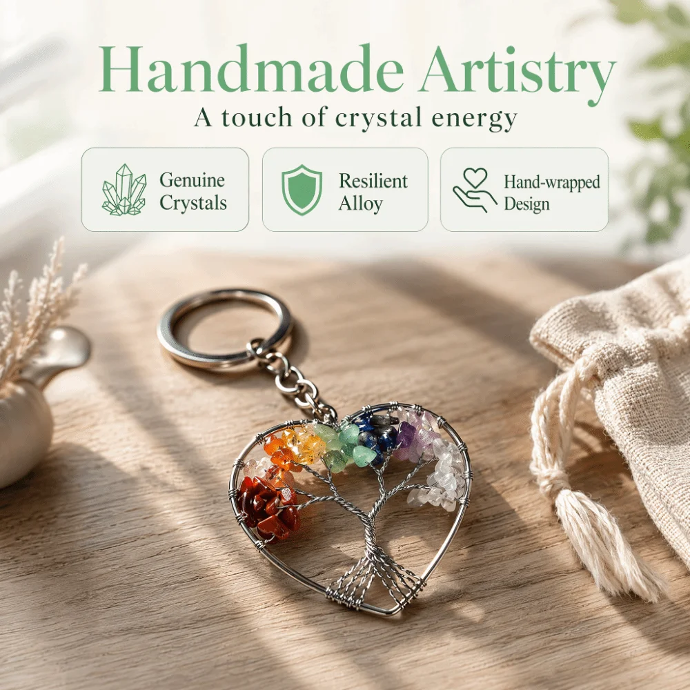 Red Jasper Tree of Life Keychain Clear Quartz Colorful Rainbow Stone Pendant Heart Aventurine Natural Crystal Keyring Unisex
