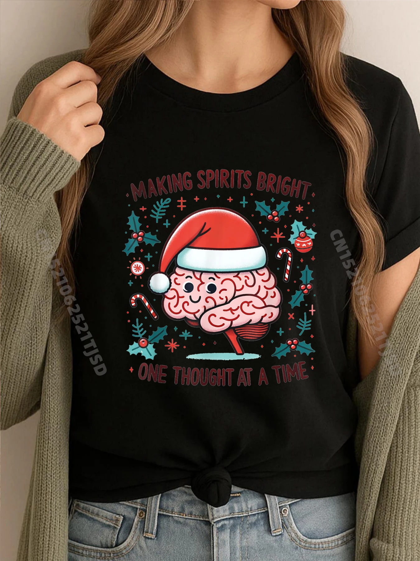 

Ментальное здоровье, рождественское изготовление духов, ярко, это в ощупь, роскошная женская футболка, высококачественный роскошный брендовый слоган