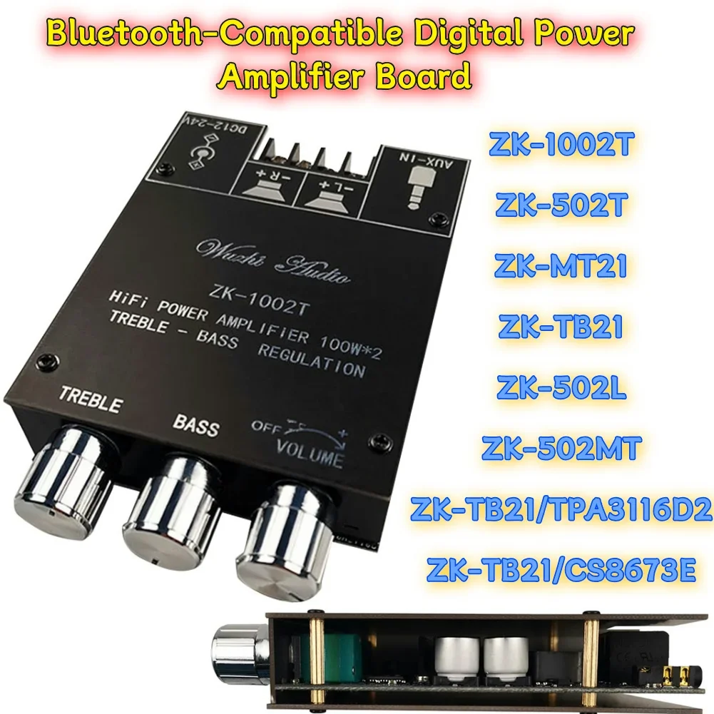 Bluetooth-Compatible Amplifier Stereo BT5.0 HIFI 2.0 Channel Audio Module Kit ZK-1002T ZK-502T ZK-MT21 ZK-TB21 ZK-502L ZK-502MT