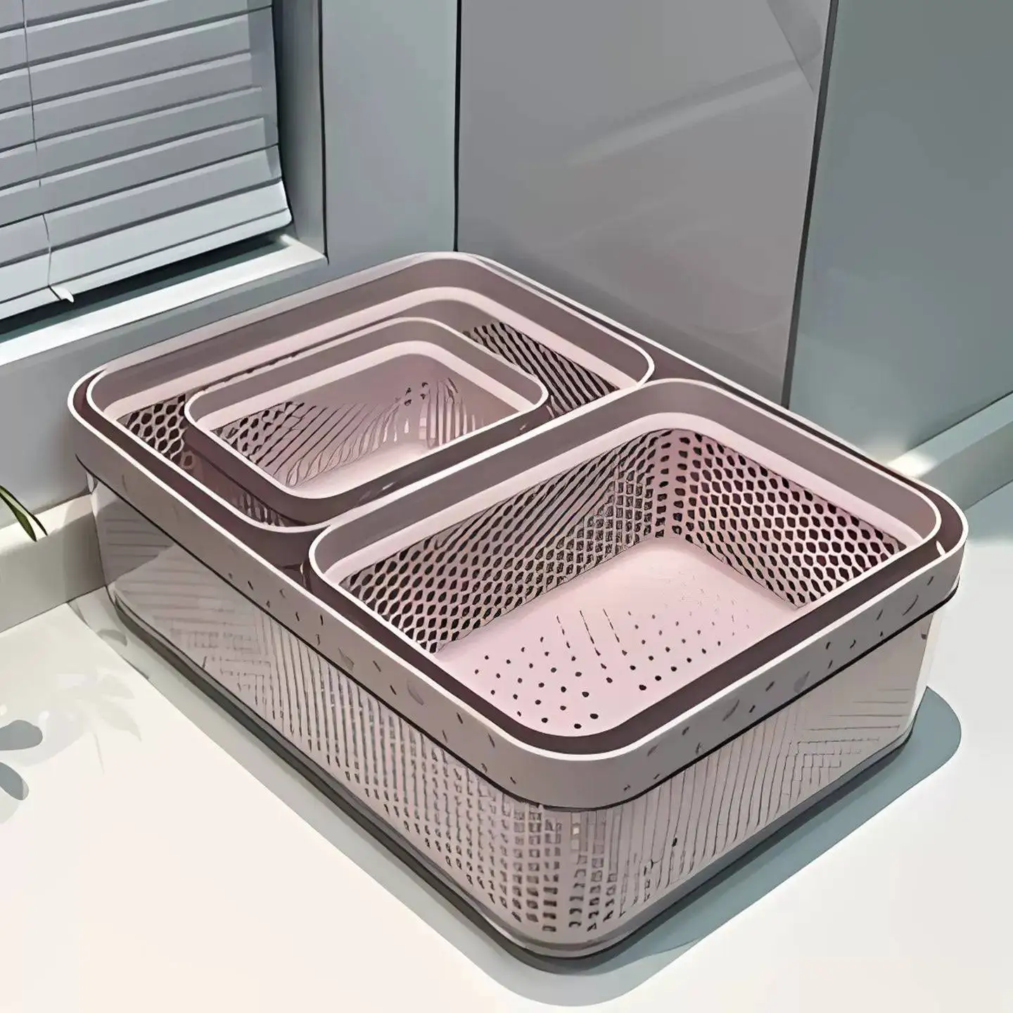 食品グレードの長方形大型洗浄桶と水切りかごセット、効率的な洗浄のための日本式プラスチック製排水網付き