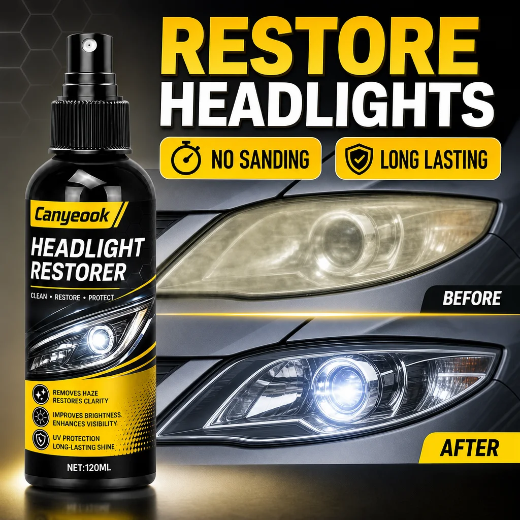 CANYEOOK Headlight Restorer - No Sanding No Polishing Repair Yellow Haze Restore Clarity Anti-Aging Protective Coating 100ml
