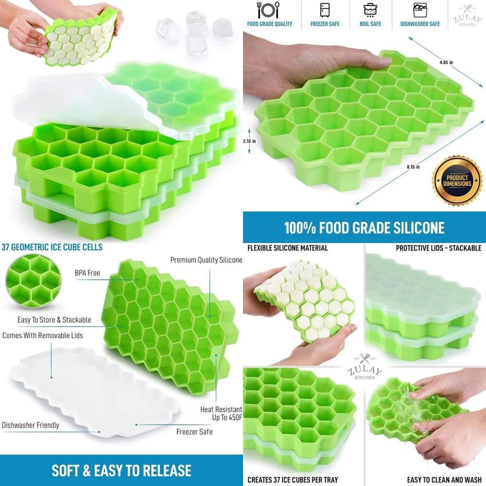 

Ice mold2 Pack Silicone Ice Cube Tray with Lid Honeycomb Design Non Stick BPA Free Easy Release Flexible Freezer Trays for