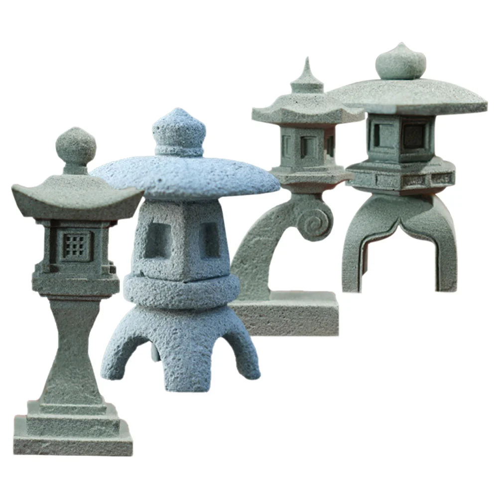 4 Pcs Zen Micro Landscape Bonsai Japanese Decor Unique Craft Small Pagoda Sandstone Terrarium Decorations Tower Travel Ornament