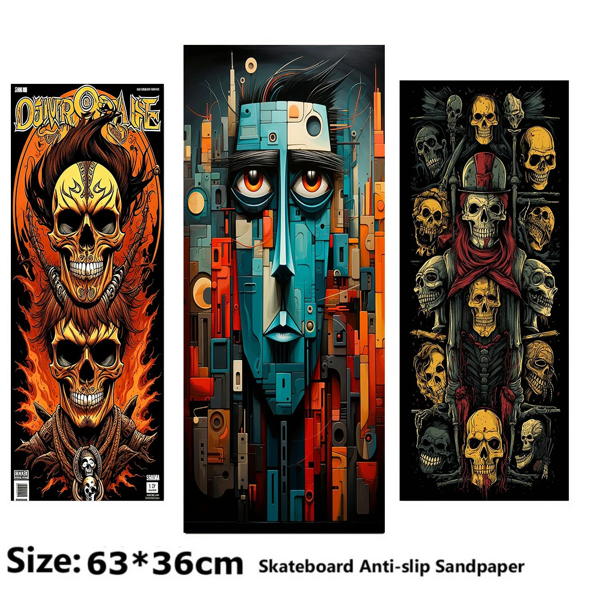 

Overlapping Flaming Skulls Pattern Electric Scooter Anti-slip Sticker Sandpaper Skateboard Grip Tape Sheet 63*36cm