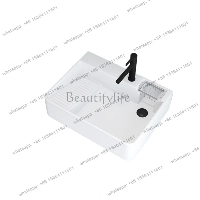 

Balcony ceramic table basin left and right side drainage with rubbing board laundry basin washing sink laundry pool
