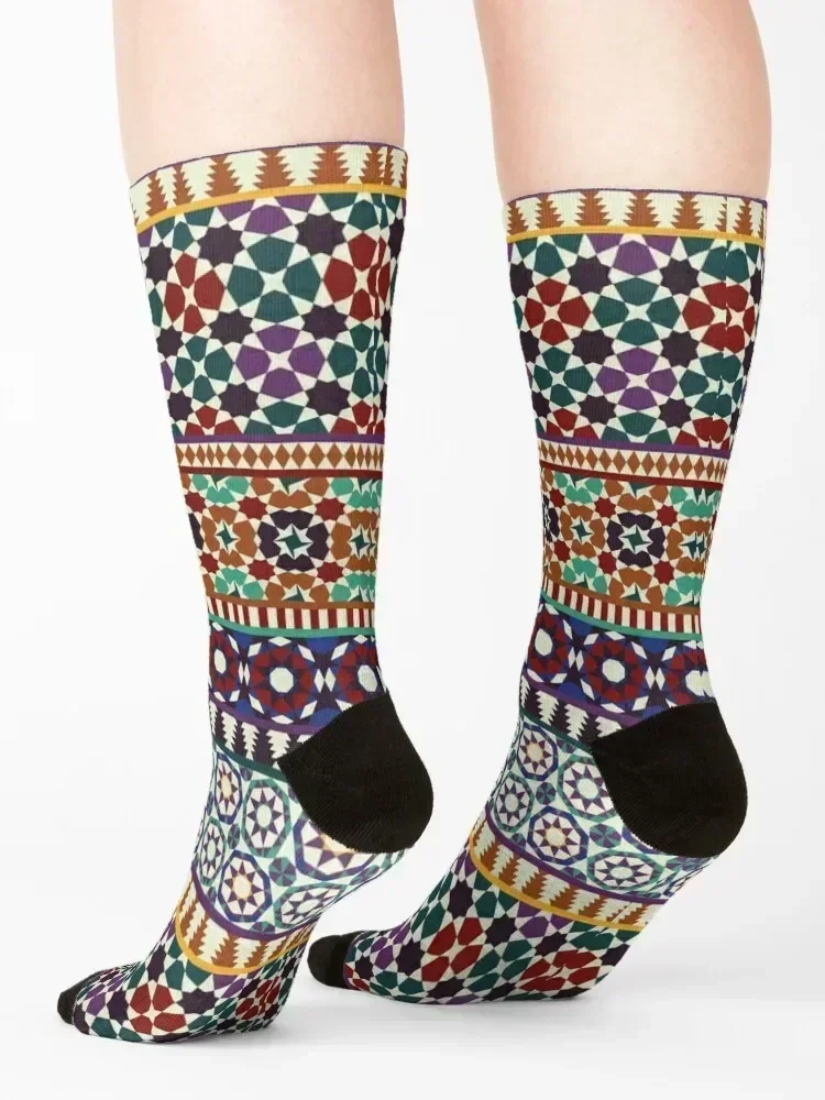 Alhambra Tessellations - red, blue and purple Socks shoes Heating sock custom Christmas Women's Socks Men's