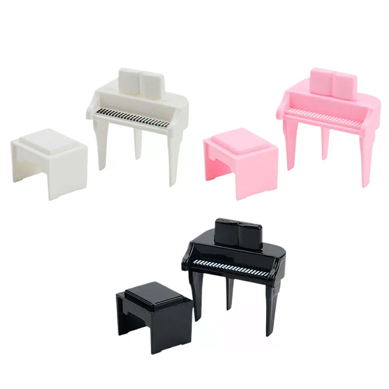 1/12 Poppenhuis Miniatuur Piano Met Kruk Poppenhuis Simulatie Muziekinstrument Model Poppenhuis Scène Decoratie Ornament