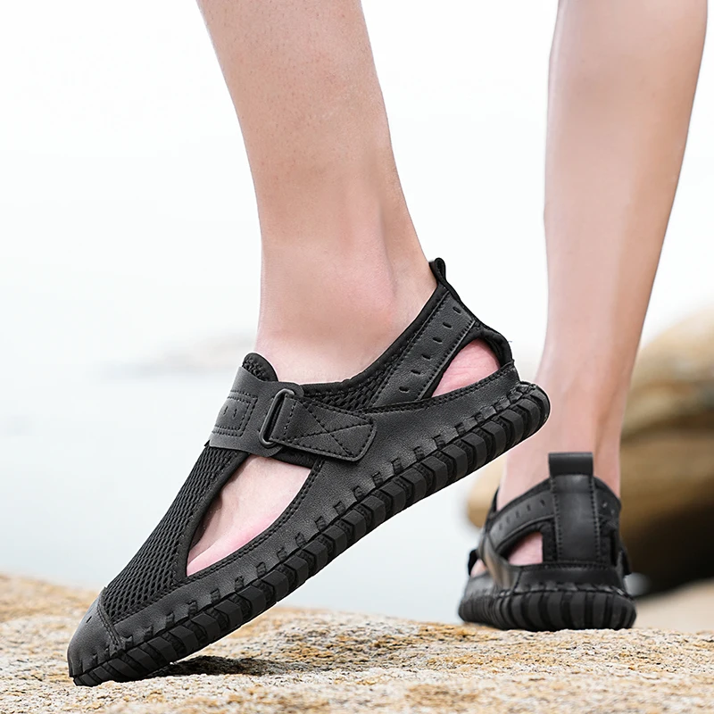 Zomer Heren Sandalen Echt Lederen Heren Casual Schoenen Outdoor Heren Lederen Sandalen Voor Heren Strandschoenen Romeinse Herenschoenen