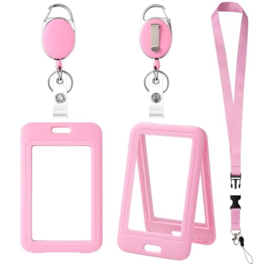

ID Badge Holder with Retractable Reel and Detachable Lanyard Clip, Card Holder, Easy-Release Buckle, Key Card Protector for Off