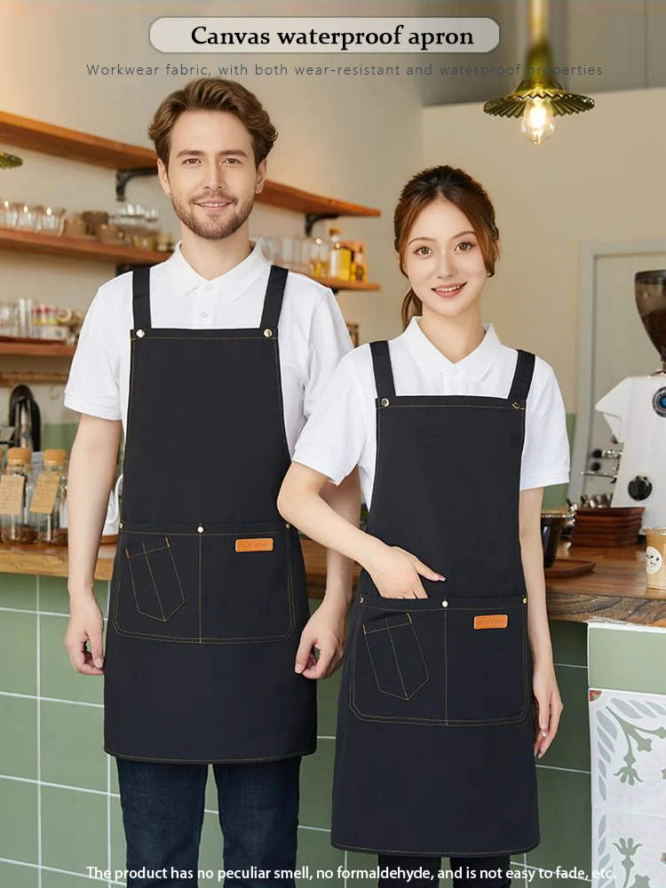 

Industrial Grade Adjustable Cross Shoulder Strap Canvas Apron - Waterproof Oil Proof Stain & Wear Resistant Durable Workwear