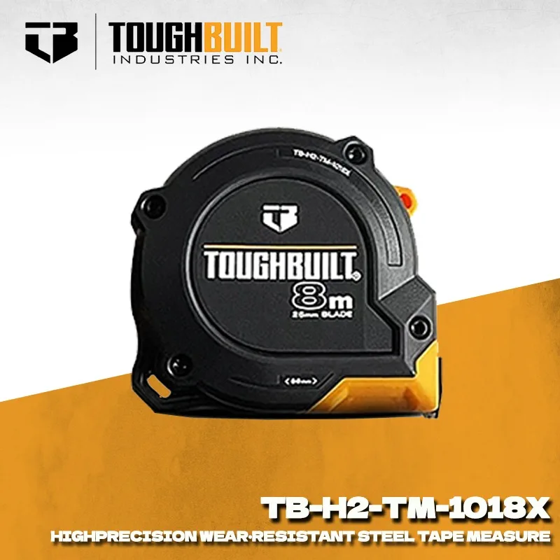 TOUGHBULILT TB-H2-TM-1018X 8M High Precision Wear Resistant Steel Tape Measure With Automatic Rewinding Construction Hand Tools