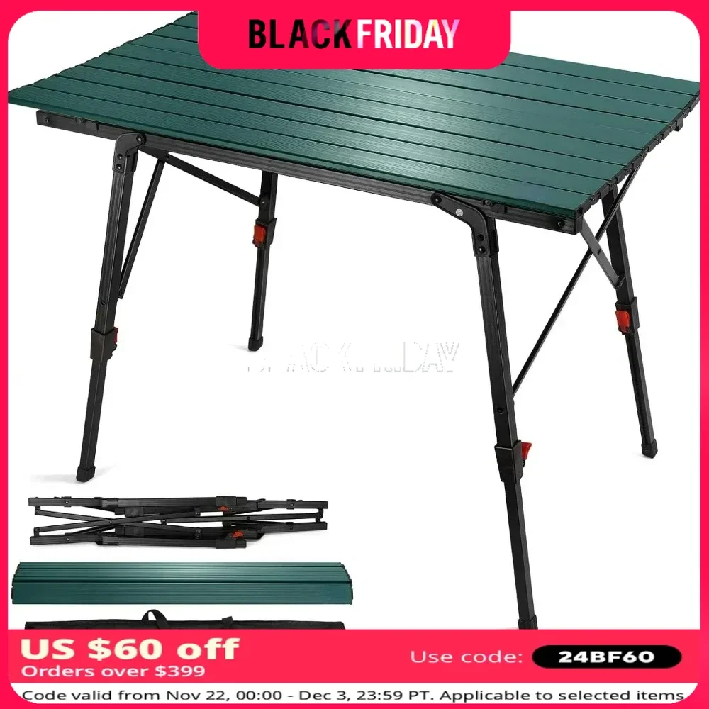 Portable Camping Table with Adjustable Legs, Lightweight Aluminum Folding Beach Table Outdoor Cooking, Folding Table