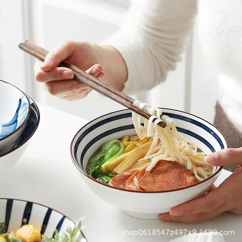 Japanese Ceramic Noodle Soup Large Bowl Household Beef Noodle Rice Bowl Retro Fruit Salad Tableware Kitchen Restaurant Hot