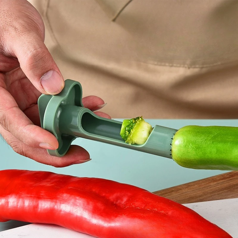 2-in-1 Fruit Pepper Corer Color Pepper Corer Seed Removing Tool Portable Kitchen Utensil Reusable Fruit Vegetable Coring Tool