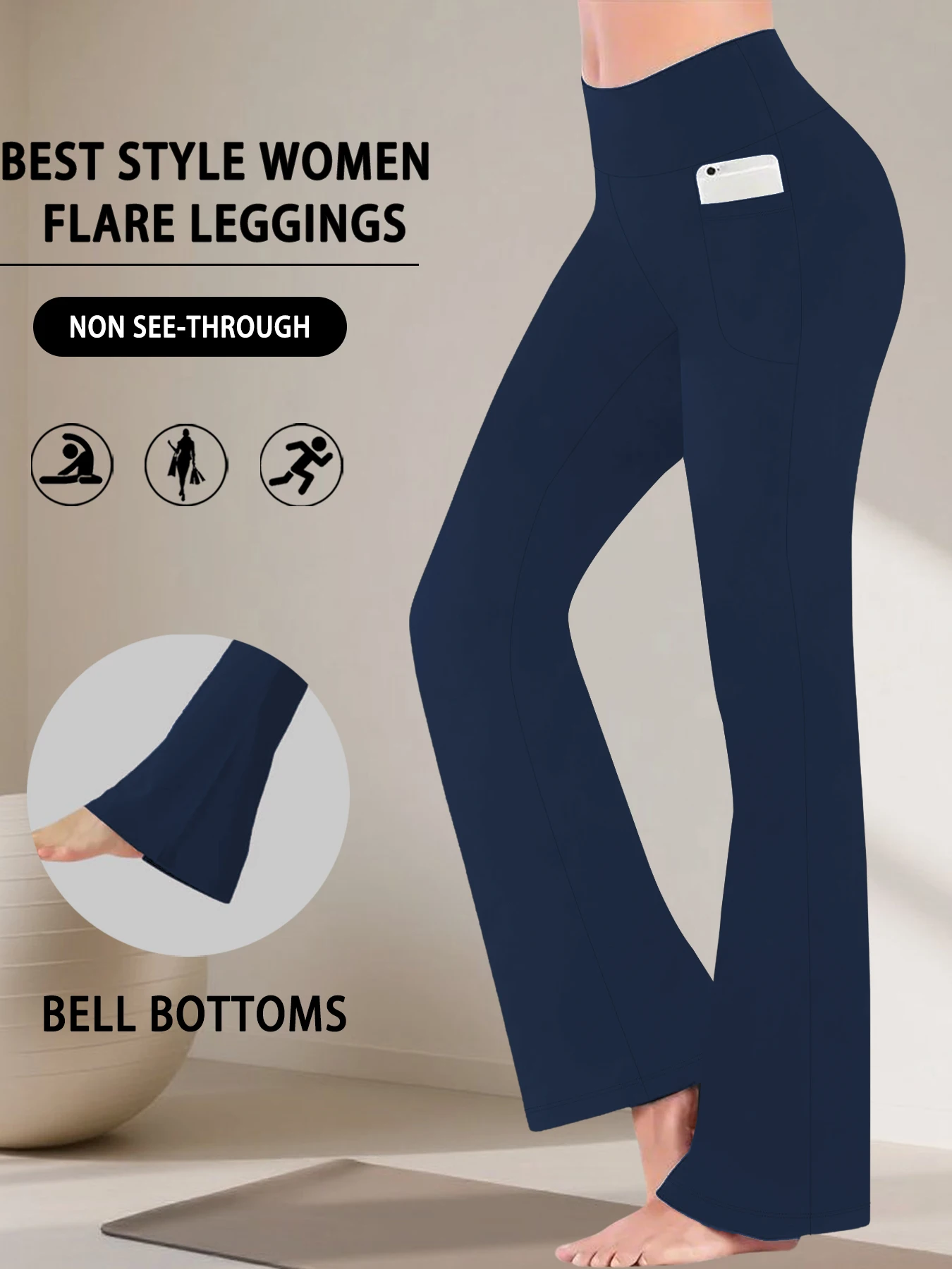 

Women's Super Soft Flare Pants with Pockets High Waisted Tummy Control Workout Yoga Push Up Gym Fitness Leggings Bell Bottoms