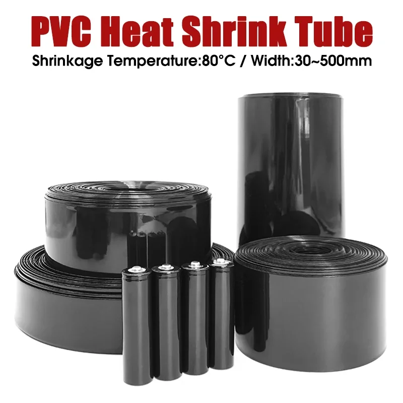 5-10m DIY Battery Pack Power PVC Wrapped Heat Shrink Tube Durable Insulation Environmentally Friendly Black Width 30-500mm