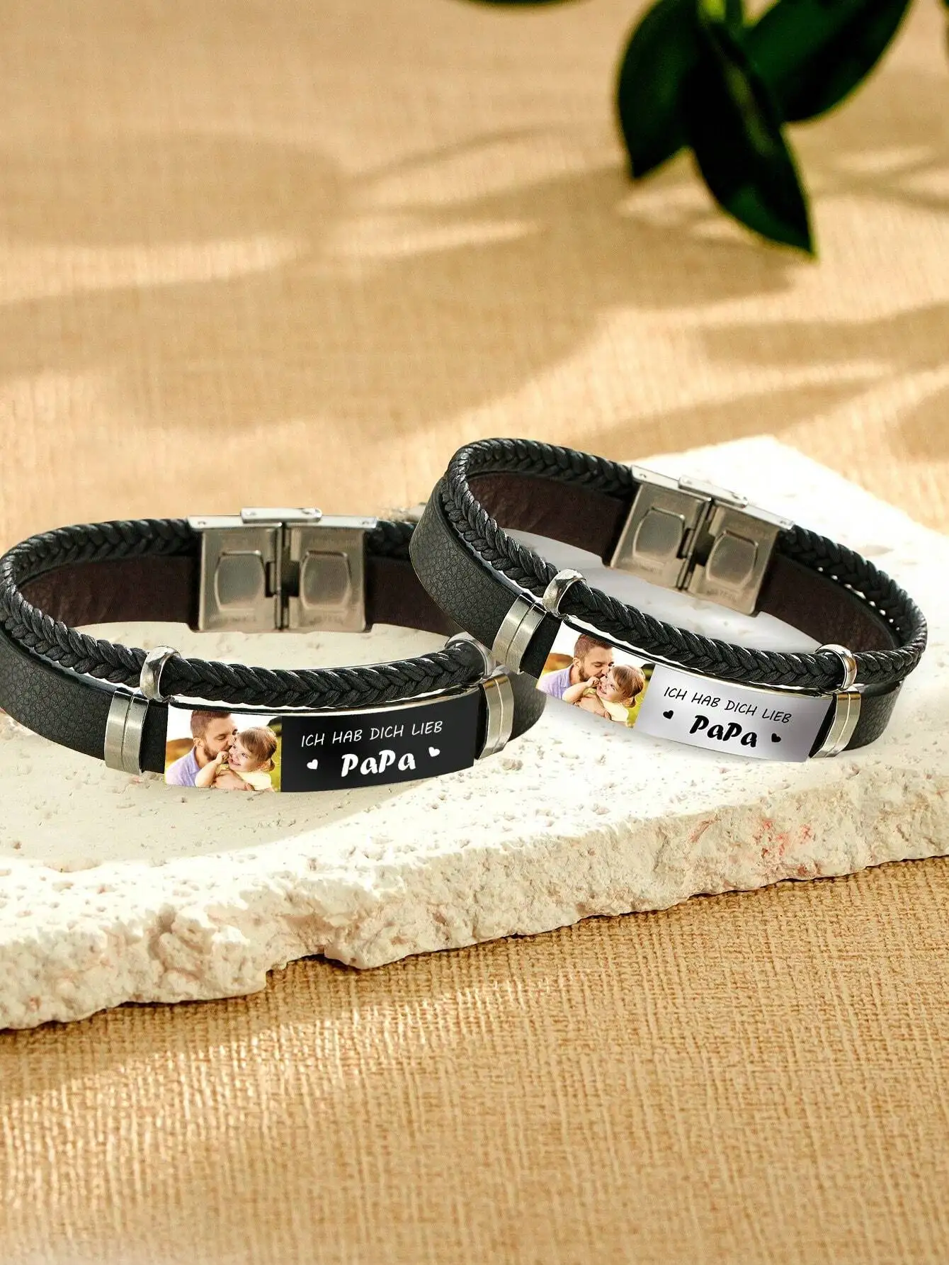 Customized Photo Leather Bracelet with Personalized Text Photo Bracelet Double Layer Black Leather Bracelet Jewelry Gift for Men - Image 4