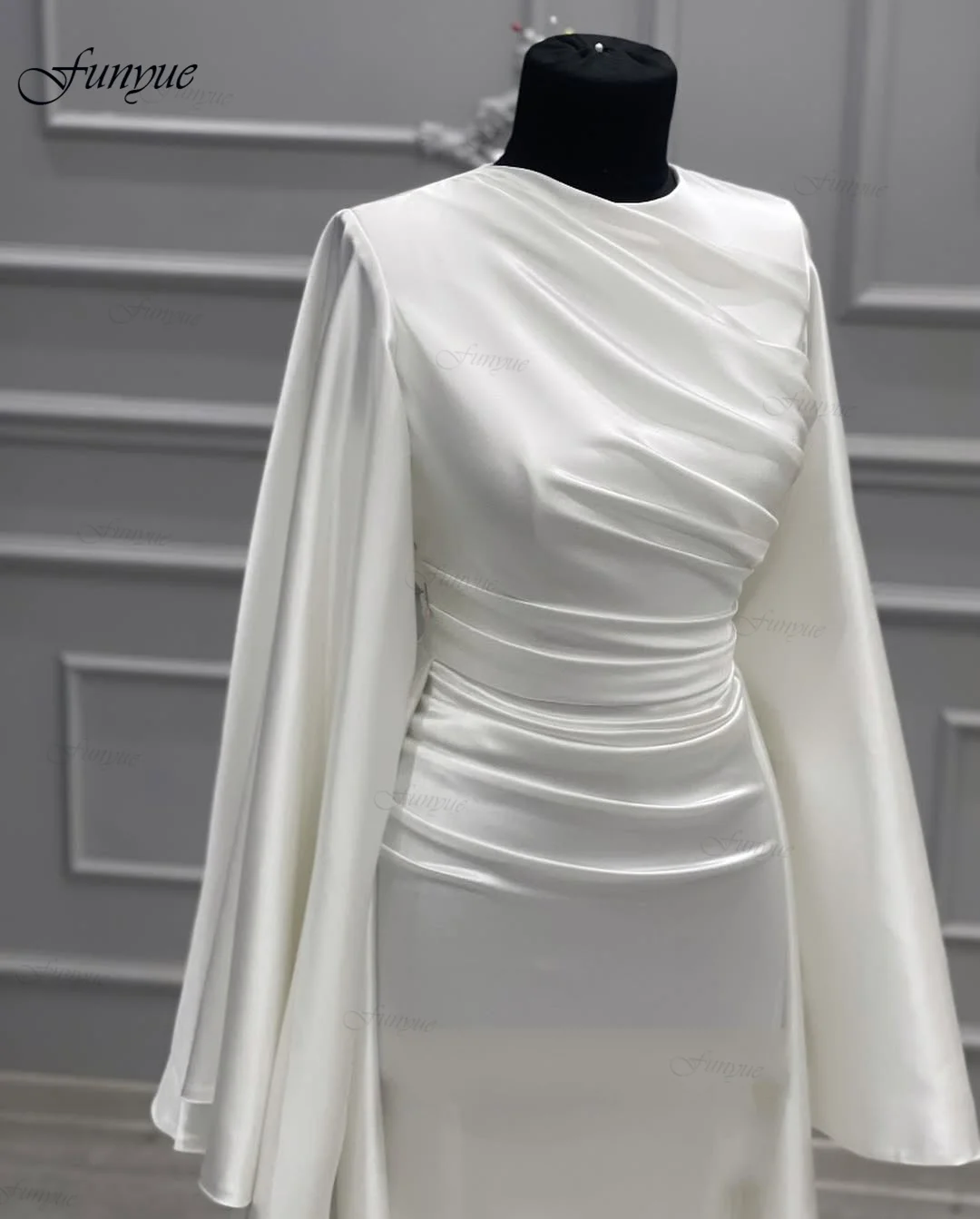 

Funyue Customized Vestidos De Novia 2025 Silk Satin Muslim Wedding Dresses Mermaid Long Sleeves Ivory Bridal Gowns for Bride