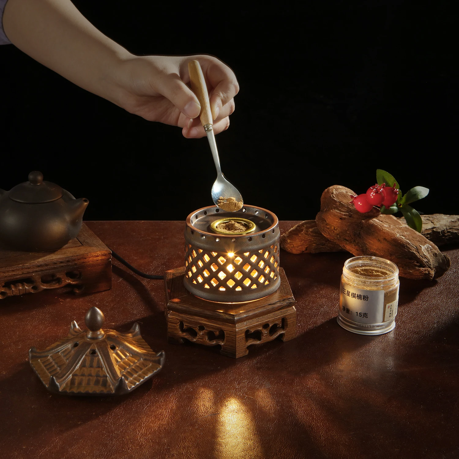 

Электронная курильница 220 В, керамическая горелка для эфирного масла, регулируемая температура, курильница из сандалового дерева, агара