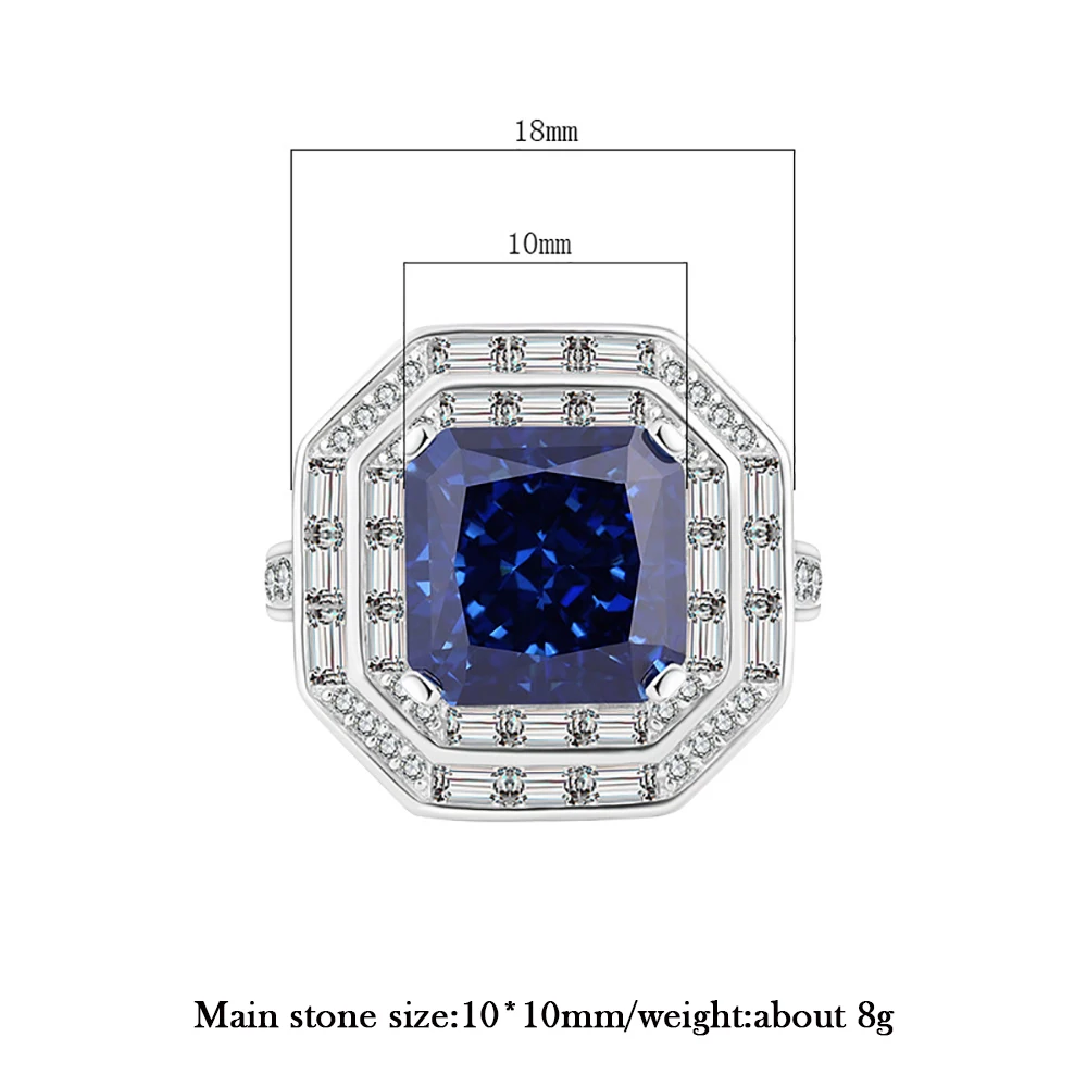 2023 New Trend 100% 925 Sterling Silver 10*10mm Square Emerald Sapphire Rings for Women Gemstone Wedding Party Fine Jewelry Gift