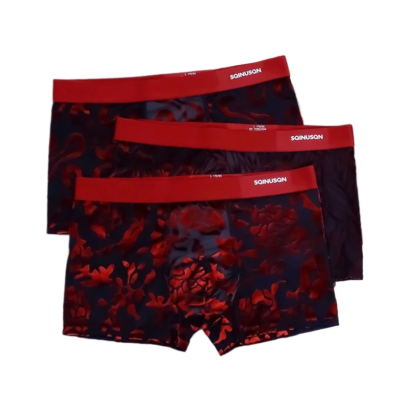 

Translucent Boxer Shorts Men Sexy Underwear for Zodiac Year Festive U Convex Pouch Boxershorts Men Velvet Mesh Bottoms Wholesale