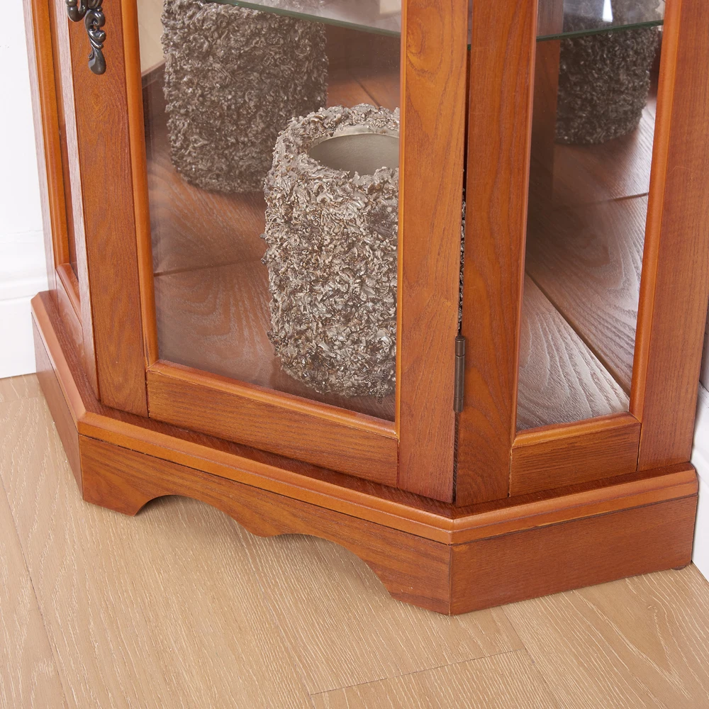 Curio Cabinet Lighted Glass Display Curio Cabinet W/Tempered Shelves, Crown Corner Cabinet with Bulb, Corner Storage Decoration image 5