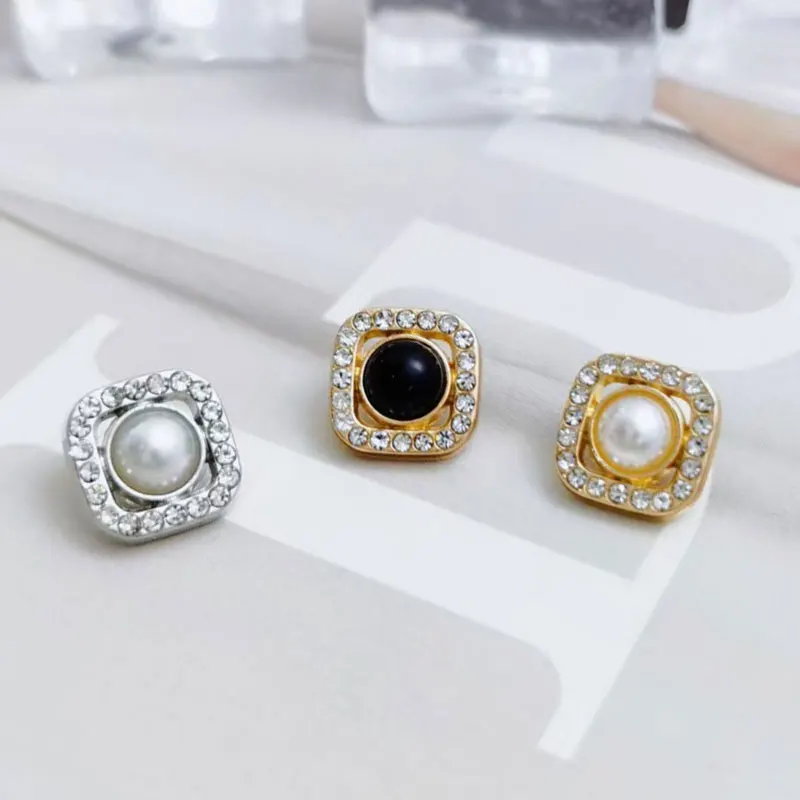 Quadratische, mit Perlen und Strass verzierte Metallschaftknöpfe, 10 Stück, 10 mm, Packung zum Nähen, Basteln, Mode, DIY, Kleidung, Bekleidung, Neu – Detail 1