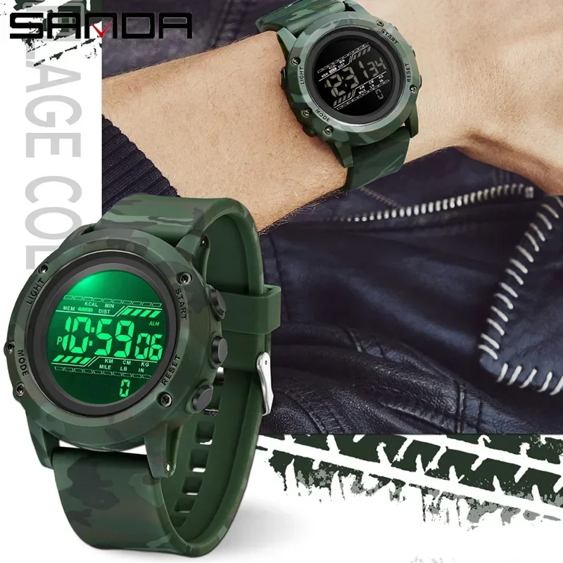 SANDA Men Smart Electroni Sports Men's Watch Calorie Recording Step-By-Step Military Countdown Multifunctional LED Digital Watch