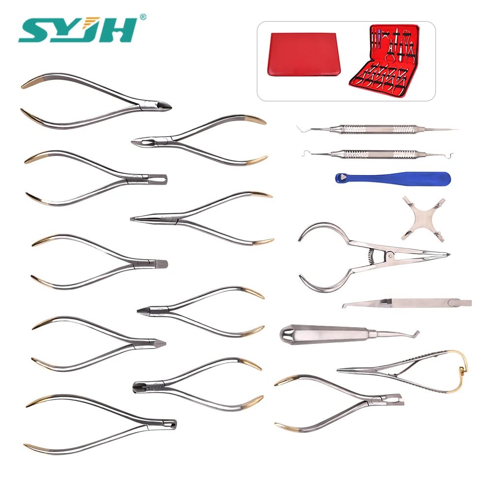 

SYJH 18pcs/set Dental Orthodontic Tool Kit with TC Medical Instrument Orthodontic Forceps Remover Plier Dentistry Product Tools