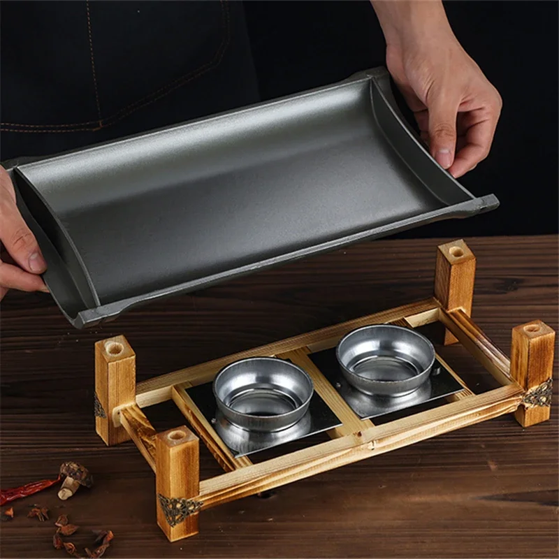 Rectangular Korean non stick baking pan Commercial alcohol oven barbecue plate Grilled fish plate Iron plate dry pot Wok pan