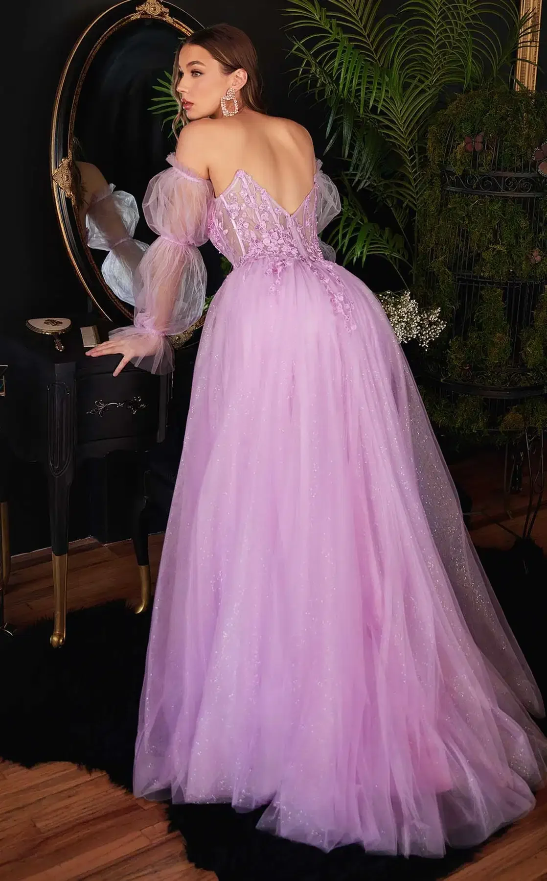 Elegant Evening Gowns Ethereal Strapless Neckline Tulle Detachable Long Sleeve A-Line Beaded Lace Prom Dresses Long Gowns