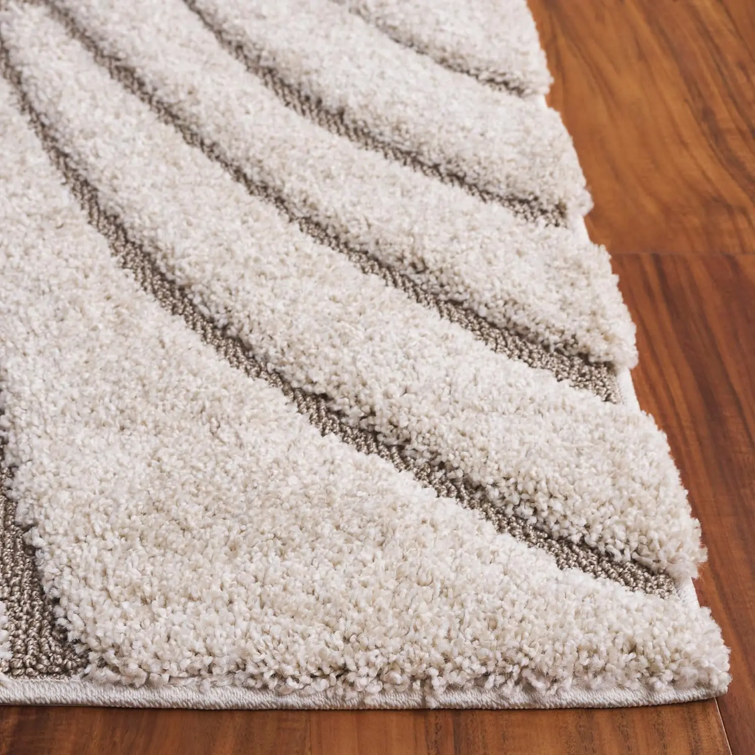 Shag Area Rug, Textured Geometric Pattern Floor Carpet For Living Room Dining Area And Bedroom, Durable Soft Large Indoor Mat, Cream And Beige Single Pack - view 4