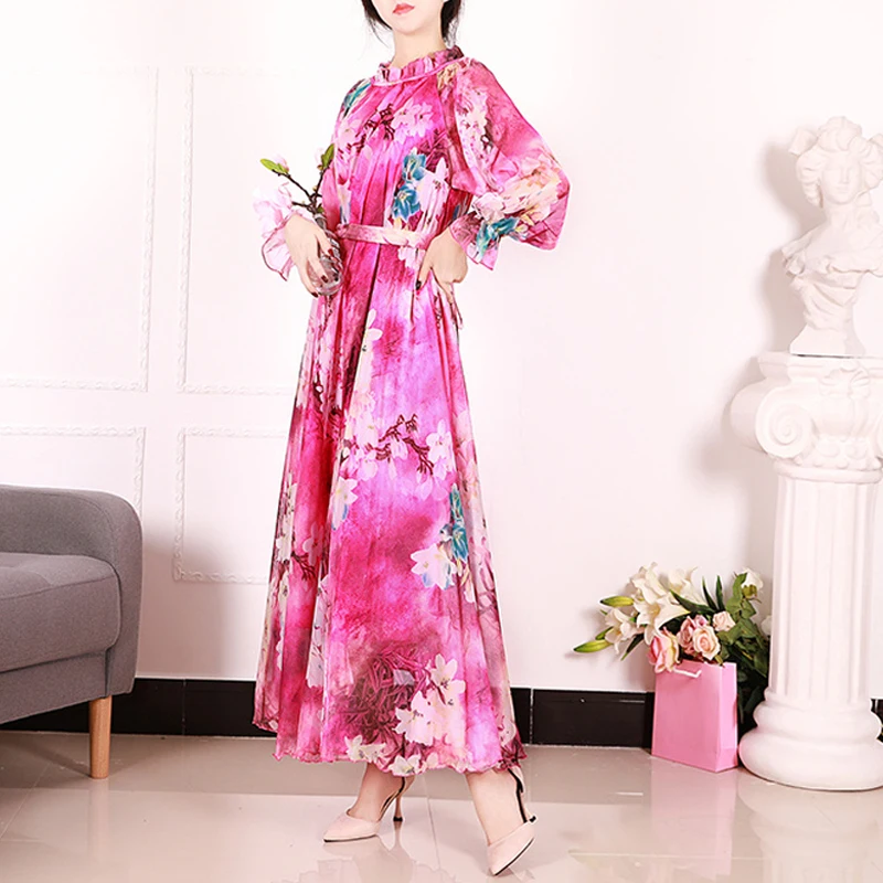 2024 Fresh Flowers Print Fashion Hijab Dresses Abayas Dubai Islamic Clothing Kaftan Turkey Robe muslim maxi dresses for women