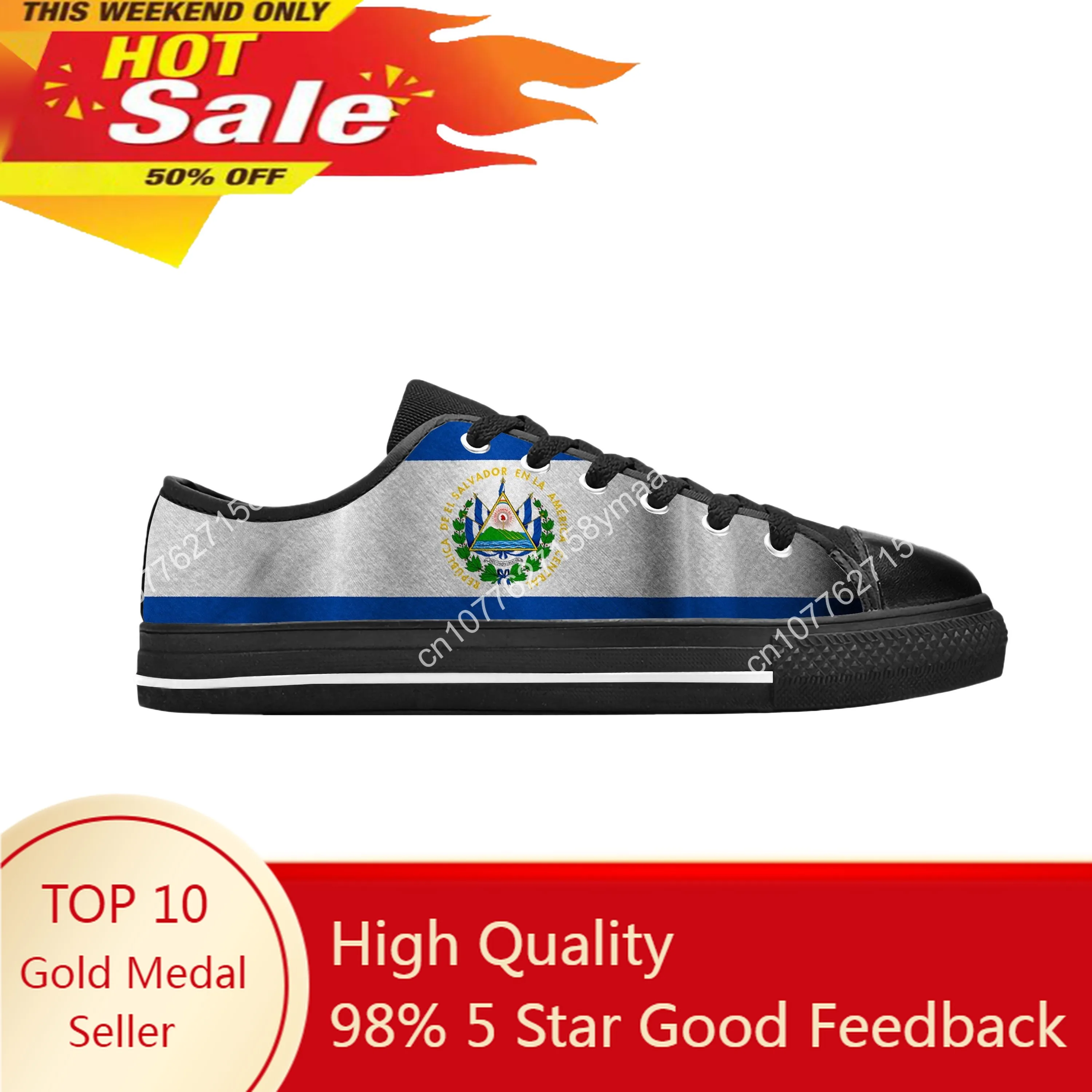 

El Salvador Salvadoran Flag Patriotic Pride Funny Casual Cloth Shoes Low Top Comfortable Breathable 3D Print Men Women Sneakers