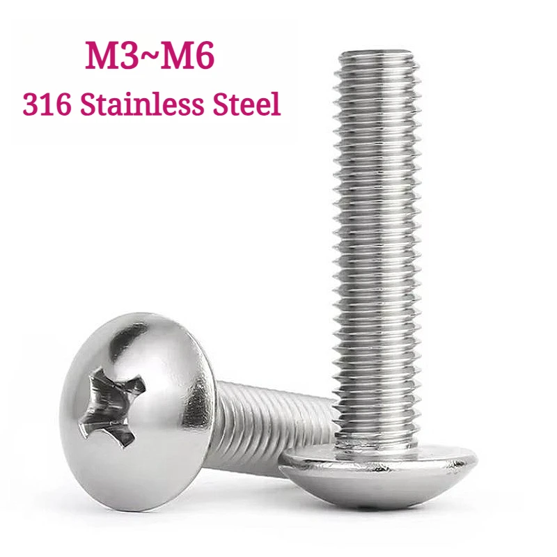 M3 M4 M5 M6 316 Steel Cross Mushroom Head Screws Phillips Truss Head Machine Bolts Marine Anti-rust Fixing Screws