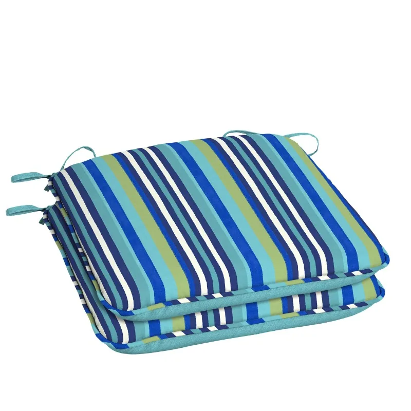 

18" x19" Turquoise Stripe Rectangle Outdoor Seat Pad, 2 Pack