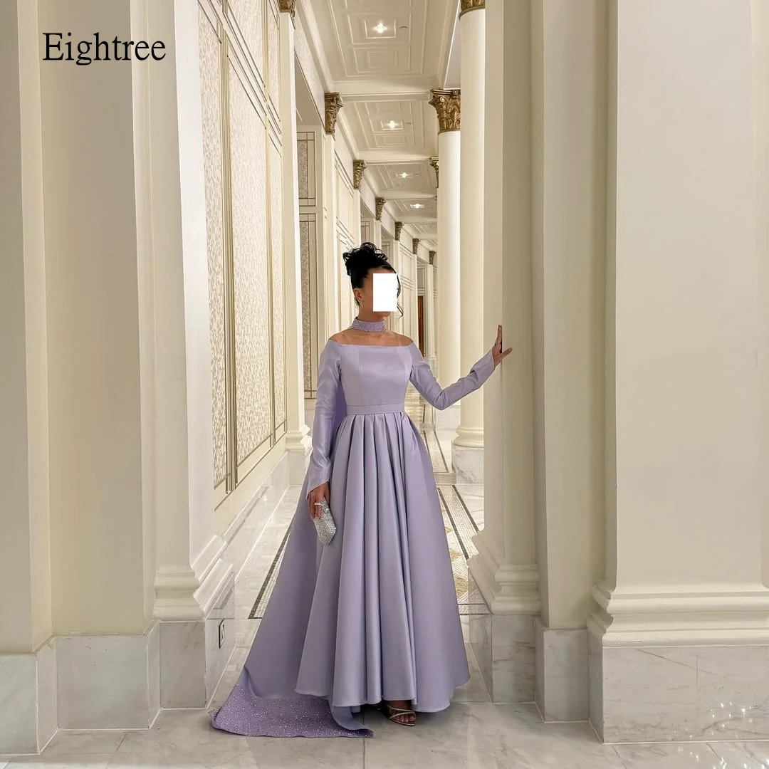 

Eightree Light Purple A-line Formal Prom Gowns Off The Shoulder Evening Dress Shiny Floor Length Women Party Dresses Customized