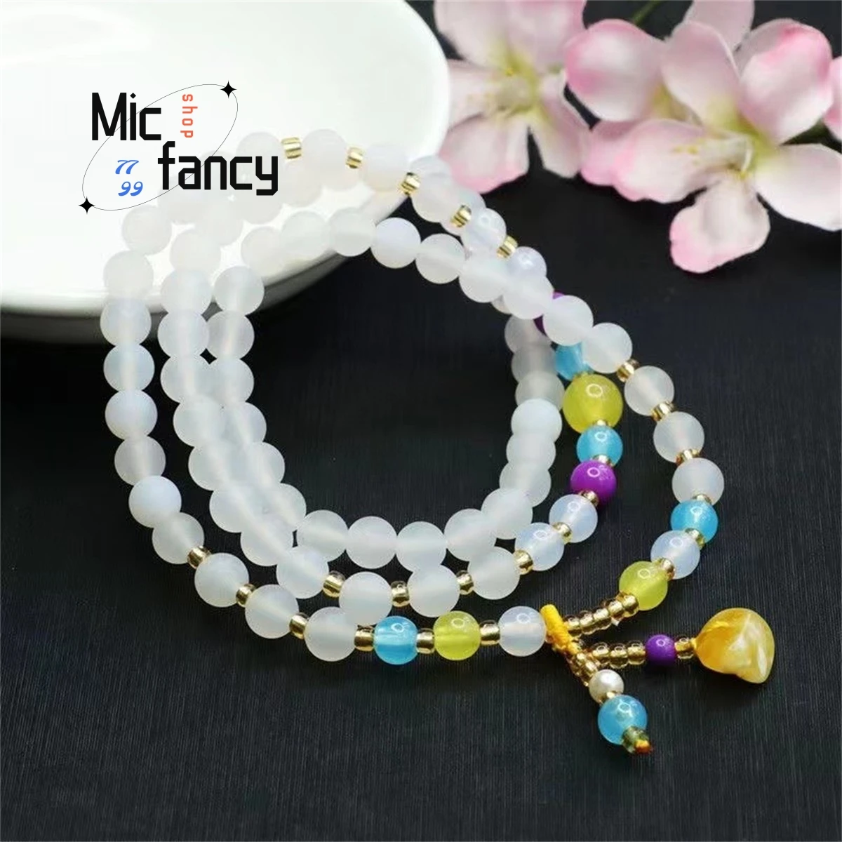 Natural White Jade Pith Multi-circle Agate Beads Honey Wax Tassel Bracelet Generous Personality Women Fashion Luxury Jewelry