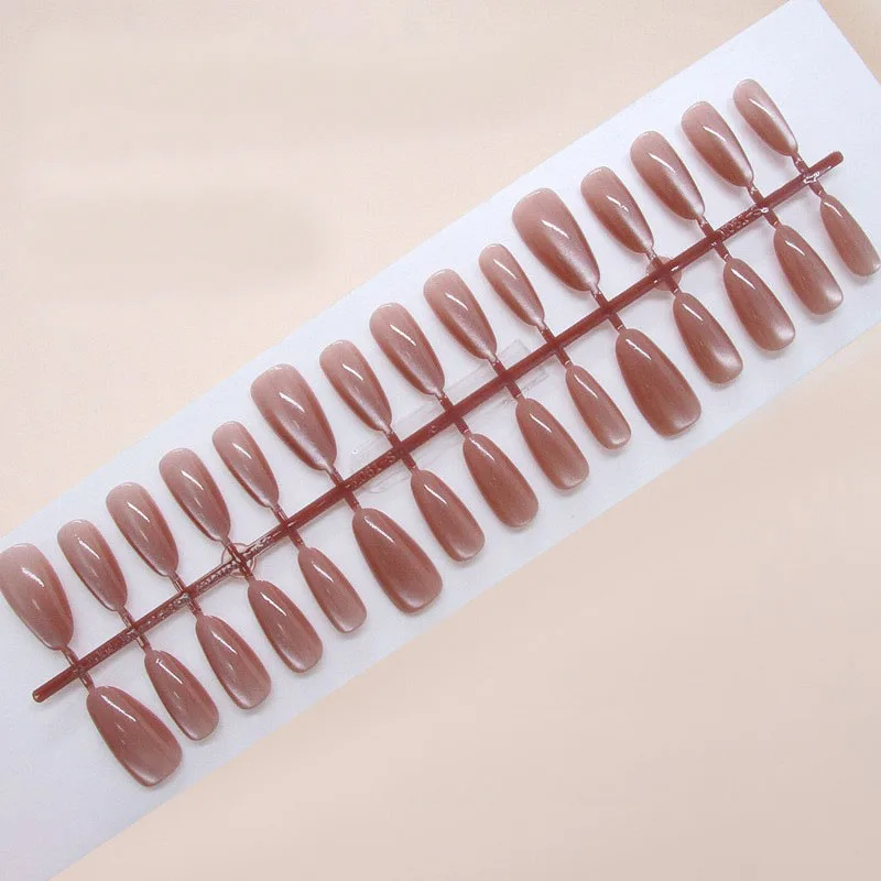 

30pcs Medium Almond Press-On Nails - Burgundy Cat Eye French Minimalist Euro Chic (Multi-Size Fit)