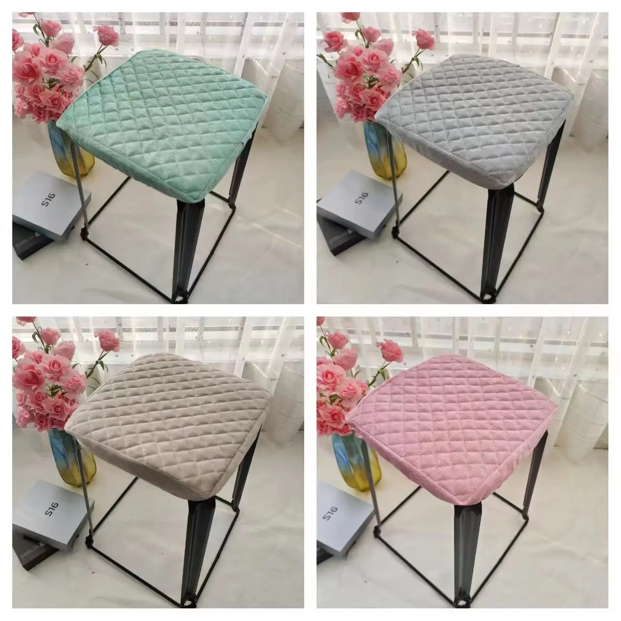 

Small square stool cover New thickened dressing stool cushion Home elastic square chair cushion stool cover